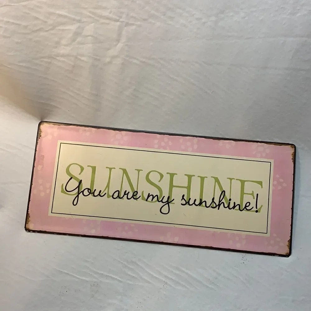 SUNSHINE Pink Yellow Metal Rusted Distressed  Hobby Lobby Art Sign 12 X 15 Inch